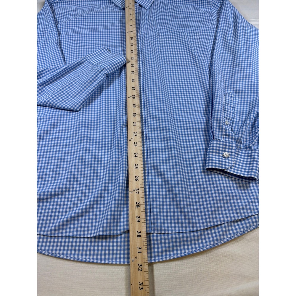 Stafford Mens Blue Gingham Travel Performance Super Shirt 18 36-37 Regular Fit - Picture 4 of 8